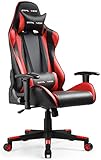 GTPLAYER Gaming Stuhl Bürostuhl Zocker Gamer Ergonomischer Stuhl Einstellbare Armlehne Einteiliger Stahlrahmen Einstellbarer Neigungswinkel (Schwarz-Rot)