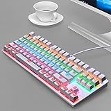 LXZ Mechanische Tastatur – kabelgebundene Gaming-Tastatur mit speziellen Multi-Media-Tasten für PC-Gamer, PS4, PS5, Laptop, Xbox (Farbe: Rosa) (Weiß)