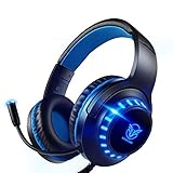 Pacrate PC Gaming Headset für PS4 Xbox One PS5, PS4 Headset mit Mikrofon & LED Lichter, PS4 Gamer Kopfhörer mit Mikrofon, 3.5mm Surround Sound Headset mit Intensiven Bässen für Switch Laptop M