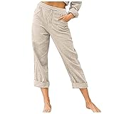 feftops Leinenhose für Damen, gerades Bein, mit hoher Taille, einfarbig, elegant und lässig, Sporthose, Jogginghose, beige, XXXL