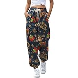 Homemarke Damen Freizeithose Weihnachten Muster Gym Jogginghose Bunter Trainingshose Lang Trousers Streetwear S