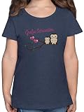 Geschwister Bruder und Schwester - Große Schwester süße Eulen - 164 (14/15 Jahre) - Dunkelblau Meliert - t-Shirt ich werde große Schwester - F131K - Mädchen Kinder T-S