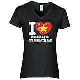 FanShirts4u Damen T-Shirt - I Love Vietnam - WM Trikot Liebe Herz Heart (L, Vietnam vietnamesisch/schwarz)