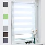 Grandekor Doppelrollo Klemmfix, Duo Rollos für Fenster und Tür ohne Bohren mit Klämmträger, Fensterrollo lichtdurchlässig & verdunkelnd - Weiß 40x120cm (Stoffbreite 36cm)