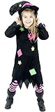 pink schwarzes Hexen Kostüm mit Hexenhut und Leggings für Mädchen Kinder Fasching Karneval Halloween Flicken Größe 122-128