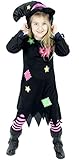 pink schwarzes Hexen Kostüm mit Hexenhut und Leggings für Mädchen Kinder Fasching Karneval Halloween Flicken Größe 122-128