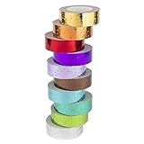 Ideen mit Herz Deko-Klebeband, metallic, 5 Meter je Rolle, 10 Rollen | Washi Tape | Masking Tape | Dekoband | Laseroptik, gelasert, Hologramm, Holografie, 10 (Laserstars, 15mm breit)