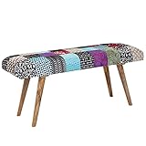 Wohnling Sitzbank Samt/Massivholz Bank Bunt 117x51x38 cm Bettbank Patchwork | Design Polsterbank Flur Modern | Gepolsterte Stoffbank Esszimmer | Flurbank ohne L