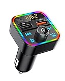 E-SMARTER 5.1 Bluetooth Adapter Auto,QC3.0 Radio Transmitter für Auto Bluetooth, Auto Bluetooth Adapter mit Freisprecheinrichtung,Dual USB Ladegerät,7Farben LED Backlit，Unterstützt U-Disk, TF