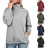 Übergangsjacke Damen Regenjacke Winddicht Regenmantel Windjacke mit Kapuze Funktionsjacke Regenparka Wasserdicht Outdoorjacke Leichte wasserdichte wasserdichte Regenjacke mit Kapuze Damen Windjack