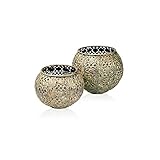 Flanacom Premium Windlicht - 2 Set - Schwarz Gold - Teelichter - Teelichtgläser Windlicht - Orientalisches Teelicht - Marokkanische Teelichtg