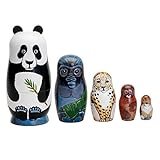 SpirWoRchlan Matrjoschka-Spielzeug, 5-teiliges Set, Panda-Tiger-Holz, Matrjoschka-Spielzeug, traditionelle russische stapelbare Pupp