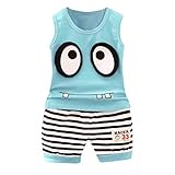 Babykleidung Jungen Sommer Set,Bekleidungsset Baby Jungen Cartoon Augen Süß Lustig T-Shirt Tops + Streifen Hosen Kinderkleidung Junge Sommer Outfits Set Riou 2019 Neu (90cm/12-18 Monate, Himmelblau)