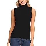 SLIMBELLE Rollkragen Damen Shirt Top Ärmelloses,Basic Solid Shirt,Weich Stretch Rollkragenpullover Winter Frühling Sommer Black XXL