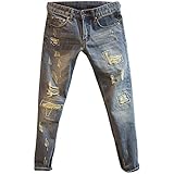 Herren Slim Jeans Fashion Washed Nostalgic Trend Zerrissene Casual Outdoor Streetwear Basic Ausgefranste Jeanshose 31