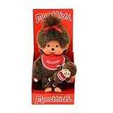 Sekiguchi 242184 - Original Monchhichi Mädchen mit Mini-Monchhichi, Plüsch-Figur mit rotem Lätzchen und Schleife im Haar, Kuscheltier aus braunem Plüsch, ca. 20 cm groß