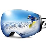 ZIONOR X4 Skibrille Snowboard Schneebrille Magnet Doppelschichten Linse Kugelförmig Design Anti Nebel UV-Schutz Anti-Rutsch Gurt für Männer F