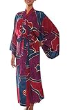 NOVICA Damen Rot und Lila Frauen-Batik Lange Robe, Exotic Blue‘(Einheitsgröße) Einheitsgröße Mehrfarbig