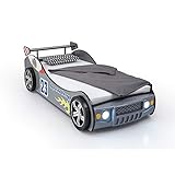 ENERGY Autobett mit LED-Beleuchtung 90 x 200 cm - Aufregendes Auto Kinderbett für kleine Rennfahrer in Silber - 105 x 60 x 225 cm (B/H/T)