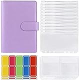 Gfryerty 14 Binder Taschen A6 mit Leder Binder Abdeckung, 6 Ringe Budget Binder mit Bargeld Umschlag, Geld Sparen Binder (Lila)