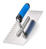 Mivos Zahnglättekelle 10x10 / Edelstahl Zahnkelle 10mm mit Softgriff/Traufel mit Zahnung 10mm / Rostfreie Gezahnt Glättekelle 270 x 130 / Made in EU