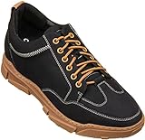 CALTO Herren unsichtbare Höhensteiger-Schuhe – Schwarz Leder Schnürschuhe Wanderschuhe – 7,1 cm größer – K8025, schwarz, 41 EU