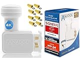 [Test 2X SEHR GUT] Anadol Gold Line Digitaler Quad-LNB- 0.1dB Rauschmaß - Wetterschutz LNB - Full HD-TV 3D 4K Ultra-HD - Digitaler 4fach-LNB für Satellit - LNB inkl. 8 vergoldete F-Steck