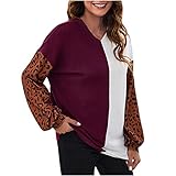 Pullover Damen Sweatshirt mit Modischen Farbblock Nähten Klassisches Leoparden Spleißen Langarmshirt Oberteile Elegante Bluse Tunika mit V Ausschnitt Herbst Winter Bequeme Sportbekleidung