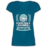 Landwirt Geschenk Bauer - Echte Kerle Fahren Traktor - weiß - S - Türkis - Kurzarm - XO1525 - Damen T-Shirt mit V