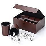 X SIM FITNESSX Partyspiele PU Leder Würfelbecher Set, 6 Würfel mit Becher + 30 Punktwürfeln + Exklusives Aufbewahrungs und Transportetui aus Kunstleder mit Mag
