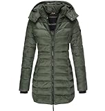 QWEZXCMI Damen-Lange Daunenjacke 2021 Winter Dicke warme mit Kapuze Baumwolle gepolsterte Daunenmantel, Reißverschluss Mantel mit Abnehmbarer Kapuze,ArmyGreen,3XL