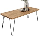 FineBuy Esstisch Massivholz Akazie 180 x 80 x 76 cm Esszimmer-Tisch Küchentisch modern Landhaus-Stil Holztisch mit Metallbeinen dunkel-braun Natur-Produkt Massivholzmöbel Echt-Holz unb