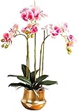 JWCN Realistische künstliche Blume Phalaenopsis gefälschte Blumen mit Goldener keramischer Vase floral Innenraum Wohnzimmer Dekoration Szene-Layout-Rosa Up