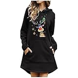 BIKETAFUWY Rentier Kleid Damen Hoodie Kleid Pullover Kapuzen Ugly Sweatshirts Weihnachtsdruck Kapuzenpullover Tops Herbst Minikleid Festliches Asymmetrische Pullover Kleid Sweatshirtk