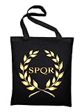 Styletex23 SPQR Rom Wappen Banner Logo Jutebeutel Baumwolltasche, schw