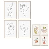 Premium Home | Schwarz Weiß Bilder Frau | Wandkunst | 4 beidseitige Bilder im stilvollen Set als Wohnzimmer Deko | Minimalistiche Deko | Bilder Schwarz Weiß, ohne Rahmen | Wandbilder Set | 4x A4