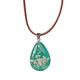 Qiuday Halskette Damen Anhänger Kette 45 cm Schmuck für Frauen Frauen leuchtende getrocknete Blume Teardrop Anhänger Halskette Charm Kette Schmuck Lederkette Halskette Lederb