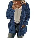 WEXCV Teddy Jacke Damen Tasche Einfarbig Plüschjacke Premium Kunstfell Steppweste Softshell Mantel Klassischer Wollmantel Fleecemantel Plüsch Jacke Winter Herbst Teddymäntel,S-5XL