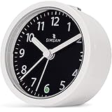 SIMSAM Wecker Analog ohne Ticken, Wecker ohne Ticken, Wecker mit Licht, Wecker Laut, Wecker Batteriebetrieben, Tischuhr, Analoger Wecker ohne Strahlung mit Batterie weiß-schwarz - Mini Alarm Clock