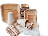 Eco Only Einweg-Geschirr-Set mit Palmblatt-Teller, Holzteller, Besteck, 160 Stück, Palmenblatt-Teller, Einweg-Platten Besteck und Servietten, strapazierfähig, biologisch abbaub