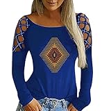 Sexy Slim Party Damen Freizeittop Hot Strass Hohl Lässig Hohl Tops Große Größen LäSsige Oberteil V-Ausschnitt Langarm Elegant T-Shirt Retro Longsleeve Langarmshirt B