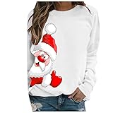 HNOFIQNF Weihnachten Sweatshirt Damen Elch Druck Pullover Rundhals Langarmshirt Weihnachtsmann Schneemann Bedrucktes Oberteil Tops Frauen Herbst Freizeit Langarm T-Shirts Bluse M