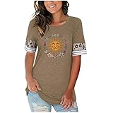 Damenmode Casual O-Neck Print Flowy Loose Kurzarm T-Shirt Tops Sweatshirts & Kapuzenpullover für Damen Hemd Kurzarm Kurzarm D