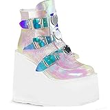 Frauen Punk Platform Stiefel Mode Mixed Color Schnallenriemen Wedge High Heels Frühling Herbst Round Toe Party Goth S