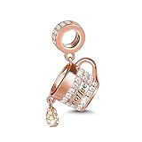 GNOCE Kaffee Charme 925 Sterling Silber'Eine Tasse Kaffee trinken' Anhänger Roségold Perlen Charms für Armbänder Halsk