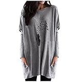 Women's Jumper Batwing Sleeve T-Shirt Loose Asymmetric Jumper Blouse Long Sleeve Shirt Pullover Sweatshirt Top Oversize Tops(Gray, XXL)
