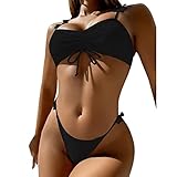 Bikini Damen Sexy Schmetterling Bikini Set Schwarz Niedrige Taille String V-Ausschnitt 2-Teile Swimsuit Brasilien Badebekleidung Retro Sportlich Bikini Surfanzug(Schwarz,L)