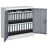 Juskys Aktenschrank Office 90 x 90 cm – Metallschrank abschließbar mit 2 Türen, Zylinder-Schloss & 3 Fächern – Büroschrank halbhoch in Weiß & G