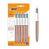 BIC 500847 4 Farben Kugelschreiber 4 Colours Rose Gold, 5er Pack, Strichstärke 0,4 mm, Ideal für das Büro, das Home Office oder die S