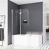 Duschwand für Badewannen,120 x 140 cm Duschabtrennung Sicherheitsglas hell Duschwand Duschabtrennung Nano G
